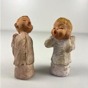 Vtg Jullar Terracotta Choir Boy Angels‎ Cherub Figurines Set of 2 Spain 1970's